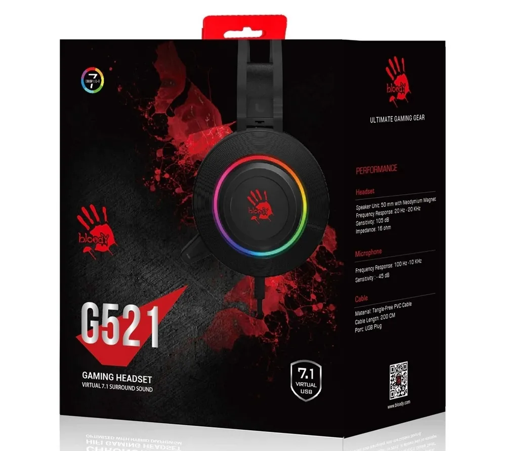 Căști gaming Bloody G521, Cu fir, Negru