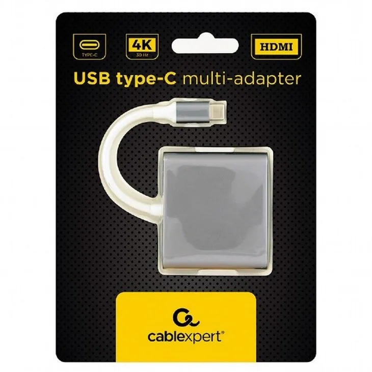 Adaptor Video Cablexpert A-CM-HDMIF-02-SG, USB-C (M) x USB-C (F) - XHDMI (F) x USB A (F), 0,1m, Argintiu