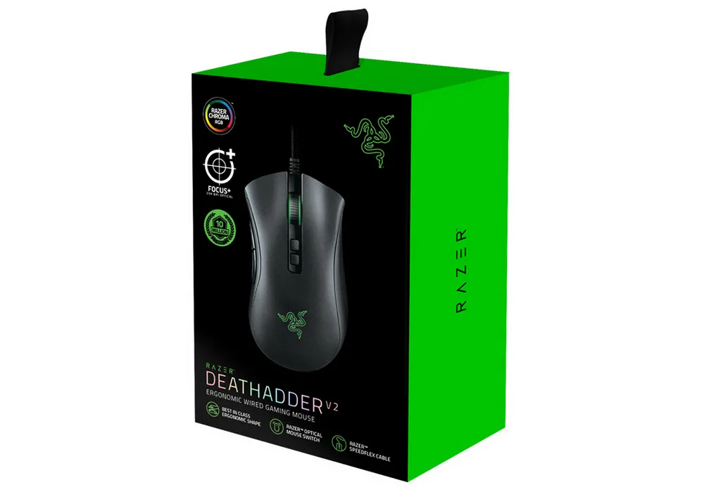 Gaming Mouse Razer DeathAdder V2, 20к dpi, 8 buttons, 50G, 650IPS, Opt.SW, 82g, RGB, USB, Black