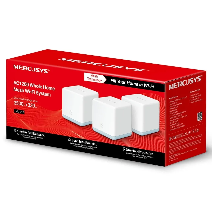 Домашняя Mesh Wi-Fi система MERCUSYS Halo S12(3-pack), Белый