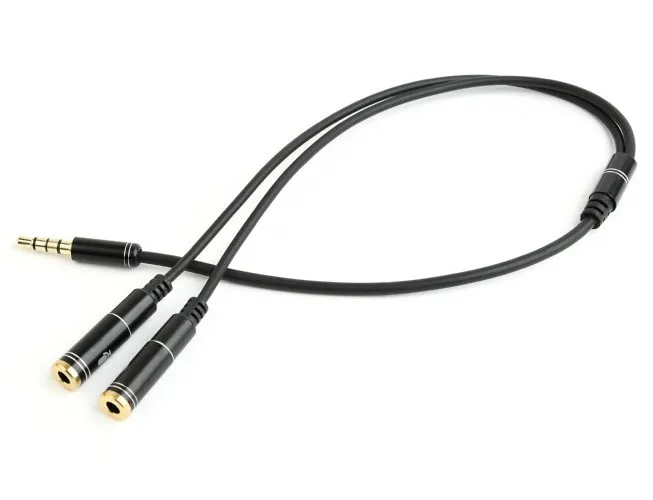 Audio Adaptor Cablexpert CCA-417M, 3.5mm 4-pin (M) - 2x 3.5mm 3-pin (F), 0,2m, Negru