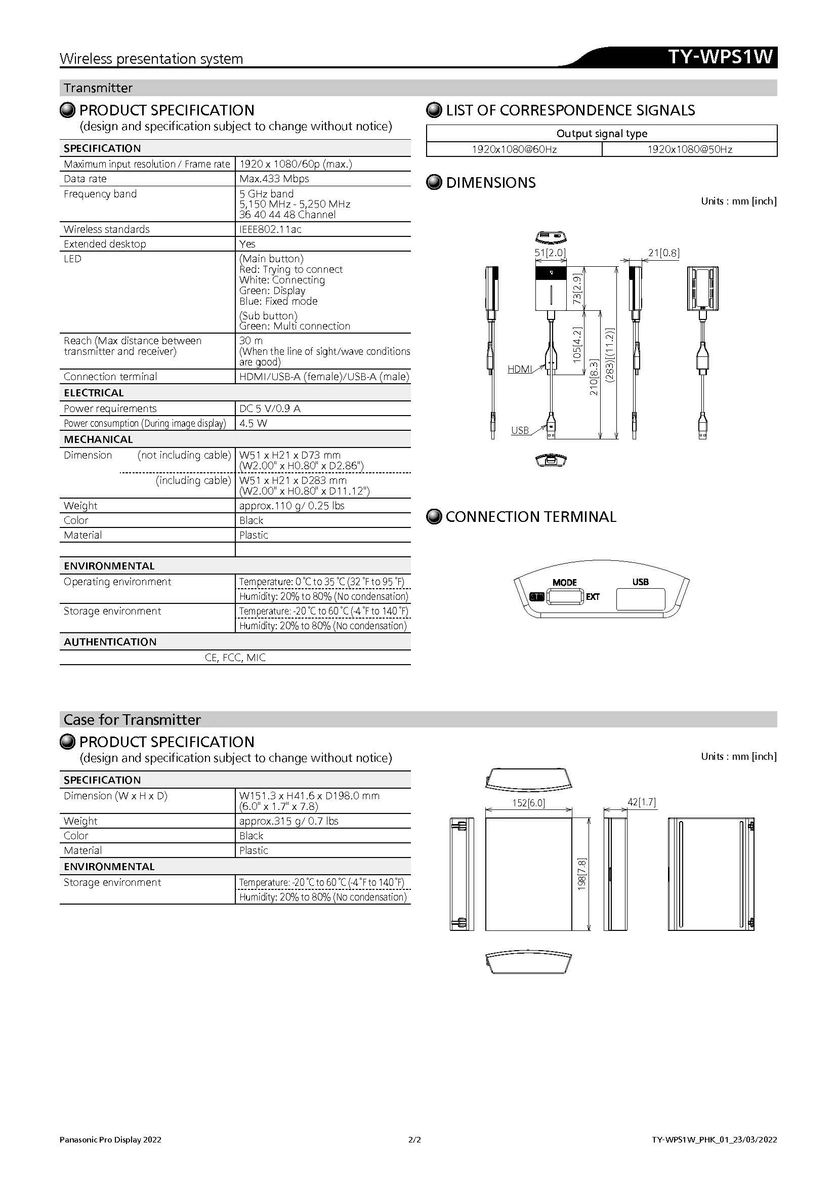 Set sistem de prezentare wireless Panasonic TY-WPS1W, Negru