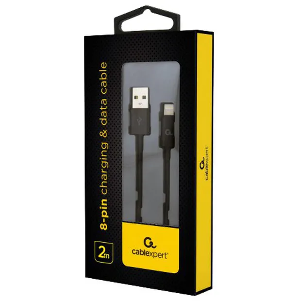Кабель для зарядки и синхронизации Cablexpert CC-USB2P-AMLM-2M, USB Type-A/Lightning, 2м, Чёрный