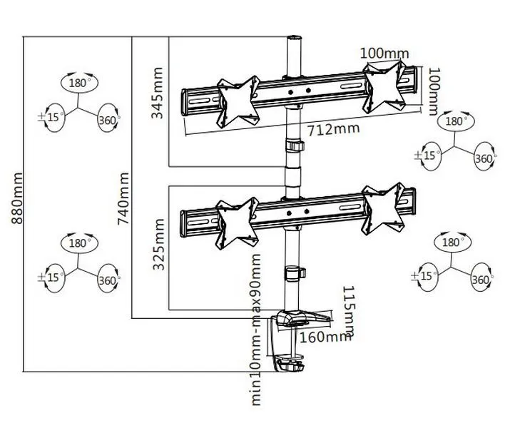 Suport birou pentru monitoare Reflecta PLANO DeskStand 23-1010 Q, Gri