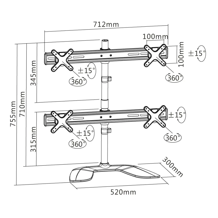 Suport birou pentru monitoare Reflecta PLANO DeskStand 23-1010 Q, Gri
