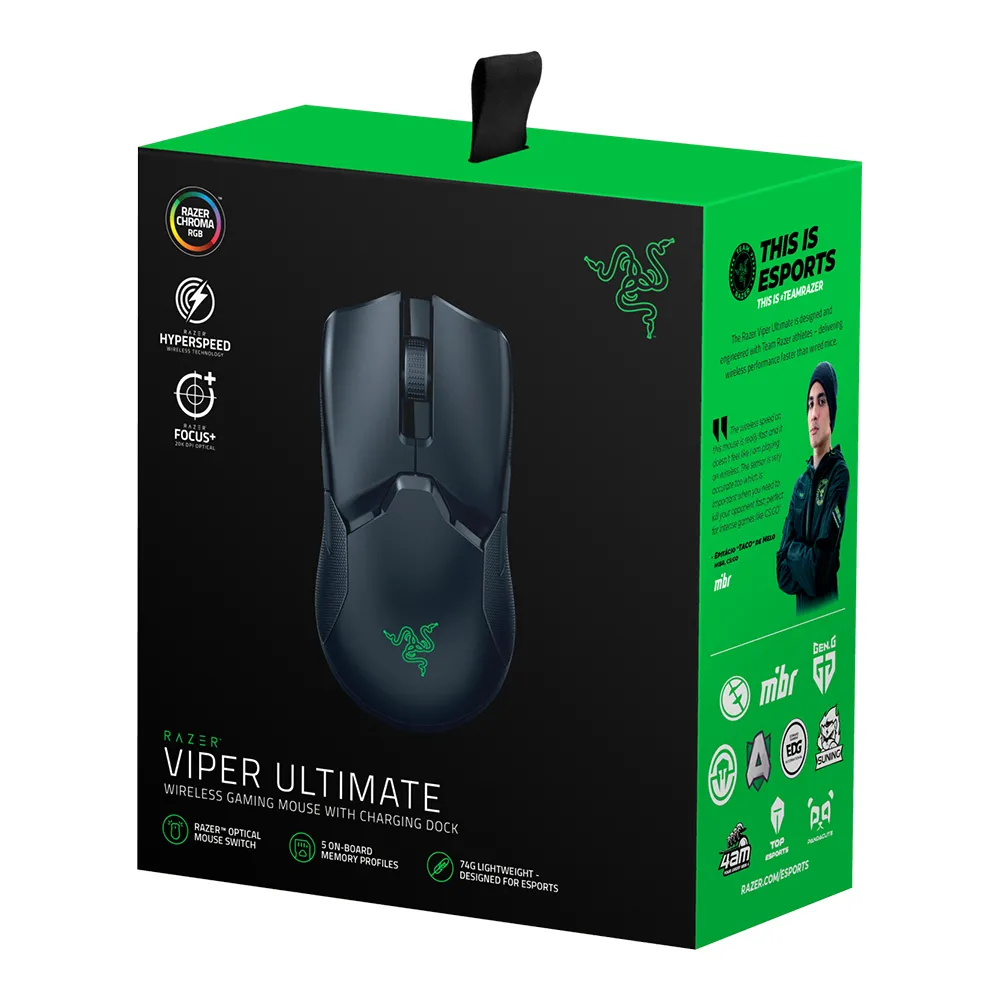 Wireless Gaming Mouse Razer Viper Ultimate, 20k dpi,8 buttons, 50G, 650IPS, RGB, 74g, Dock, 2.4gHz