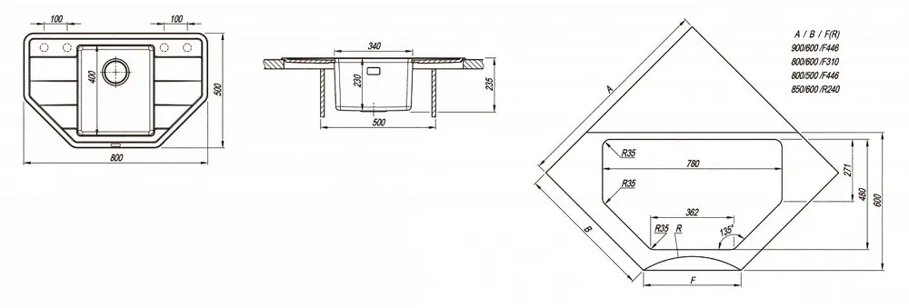 Кухонная мойка из кварца/нержав. Florentina-COMBI 800C Gri