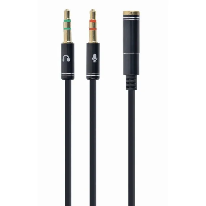 Audio Adaptor Cablexpert CCA-418M, 3.5mm 4-pin (F) - 2x3.5mm 3-pin (M), 0,2m, Negru