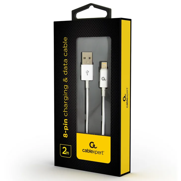 Cablu încărcare și sincronizare Cablexpert CC-USB2P-AMLM-2M-W, USB Type-A/Lightning, 2m, Alb