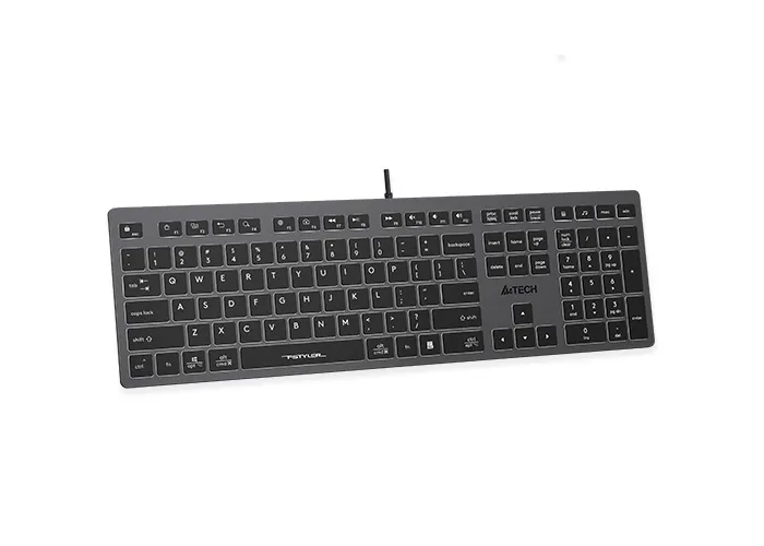 Keyboard A4Tech FX60, Low-Profile, Scissor Switch Keys, Chocolate Keycaps, Backlit, Grey, USB