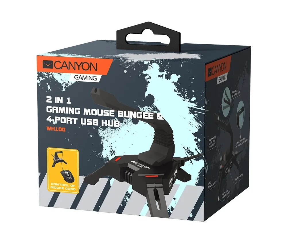Gaming Bungee Canyon GWH100, 2 in1, 4xUSB 2.0 HUB, RED backlight, 1.5m, Black