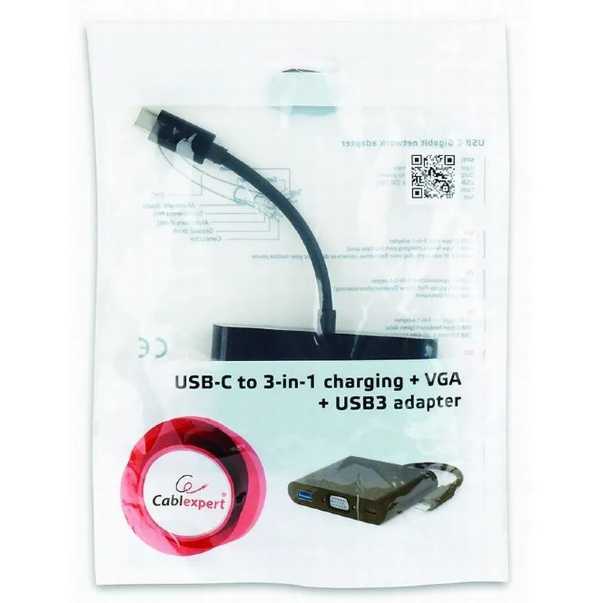 Adaptor Video Cablexpert A-CM-VGA3in1-01, Type-C - , 0,15m, Negru