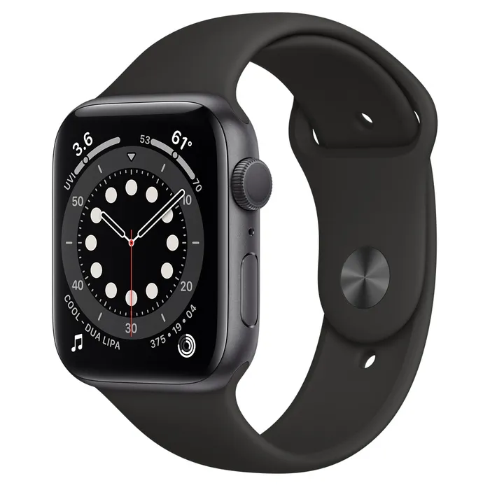 Ceas inteligent Apple Watch Series 6 GPS M00H3, 44mm, Carcasă din aluminiu cu bandă Sport Neagră
