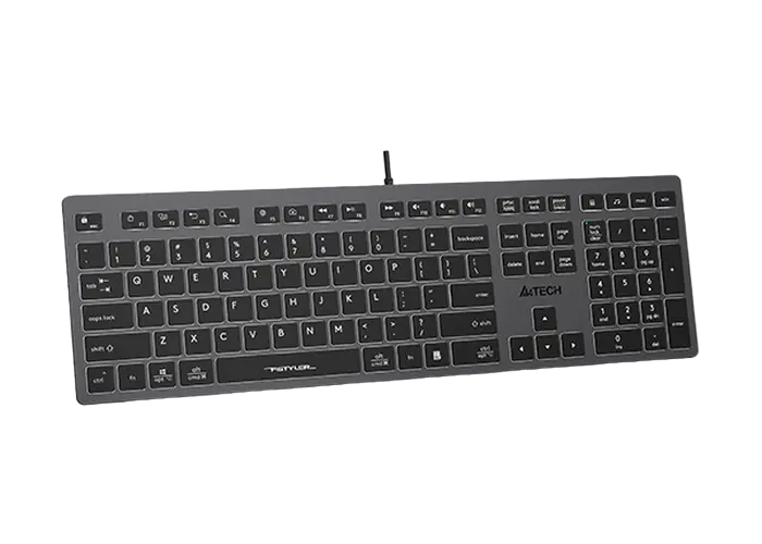 Keyboard A4Tech FX60, Low-Profile, Scissor Switch Keys, Chocolate Keycaps, Backlit, Grey, USB