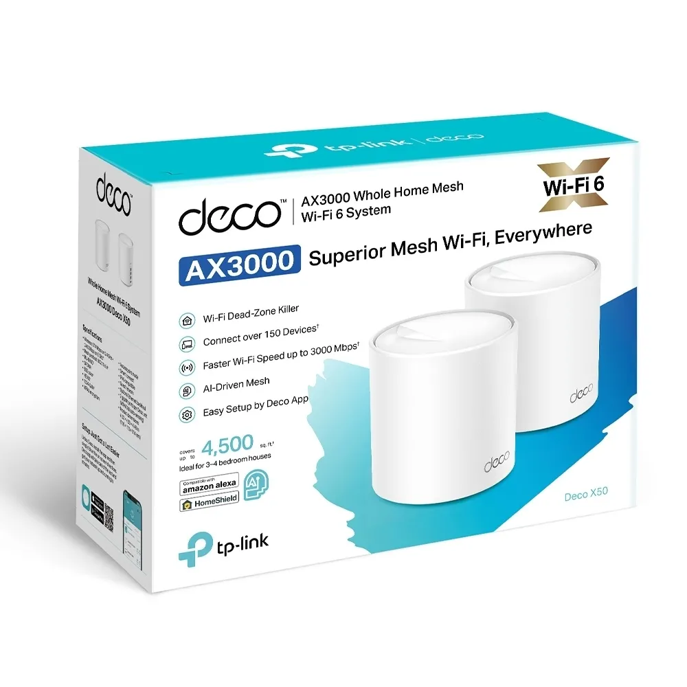 Домашняя Mesh Wi-Fi система TP-LINK Deco X50 (2-pack), Белый