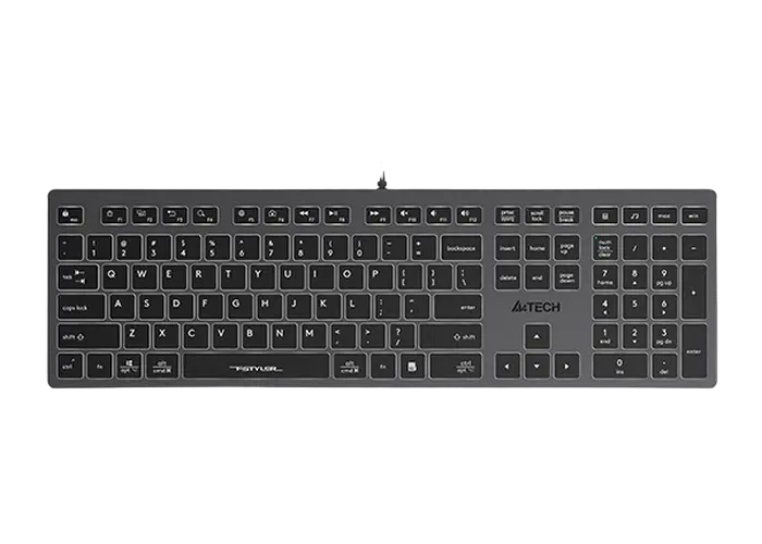 Keyboard A4Tech FX60, Low-Profile, Scissor Switch Keys, Chocolate Keycaps, Backlit, Grey, USB