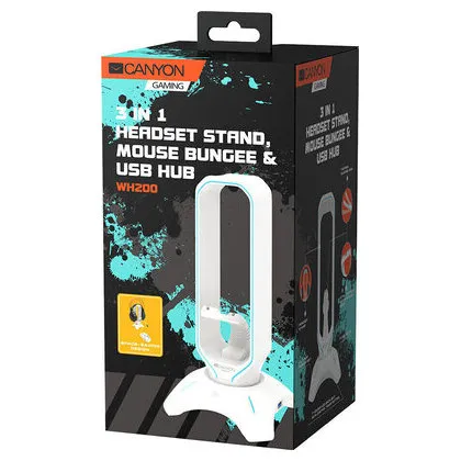 Gaming Bungee Canyon GWH200PW, 3 in1, Headset stand, 2xUSB 2.0 HUB, RGB backlight, 1.5m, White