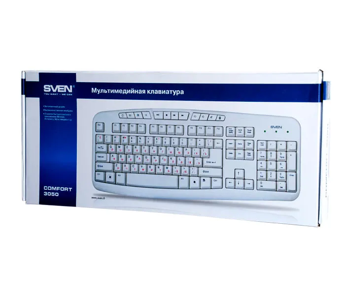 Tastatură SVEN Comfort 3050, Cu fir, Alb