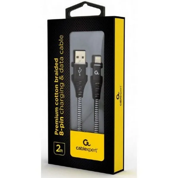 Кабель для зарядки и синхронизации Cablexpert CC-USB2B-AMLM-1M-BW, USB Type-A/Lightning, 1м, Чёрный