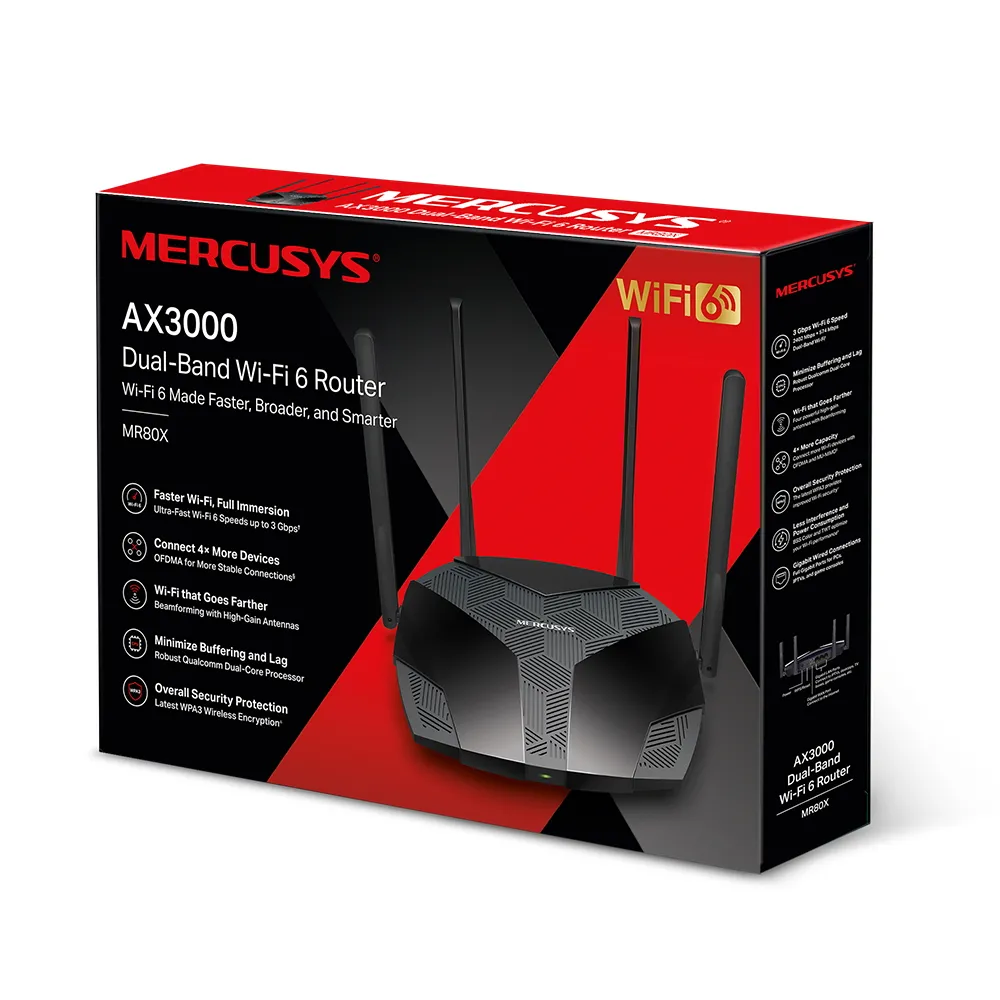 Беспроводной маршрутизатор MERCUSYS MR80X, Чёрный