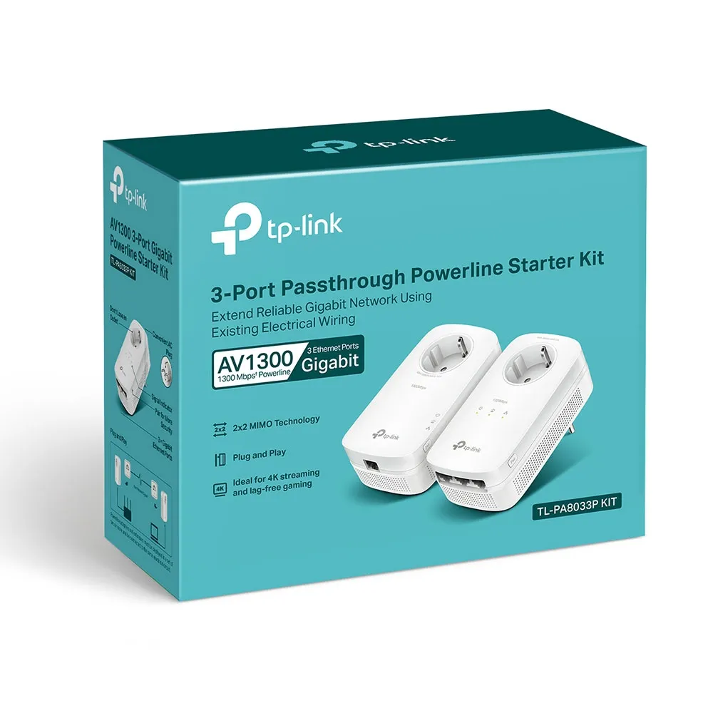 Адаптер Powerline TP-LINK TL-PA8033P KIT, AV1300, 1300 Mбит/c, Белый