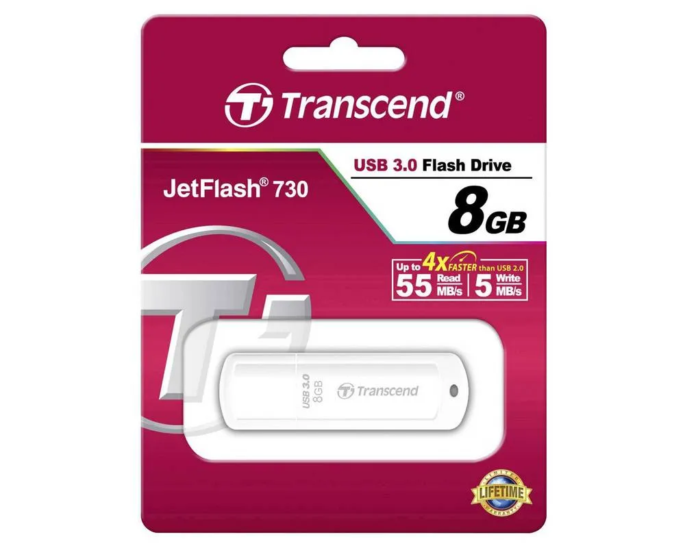 USB Flash накопитель Transcend JetFlash 730, 8Гб, Белый