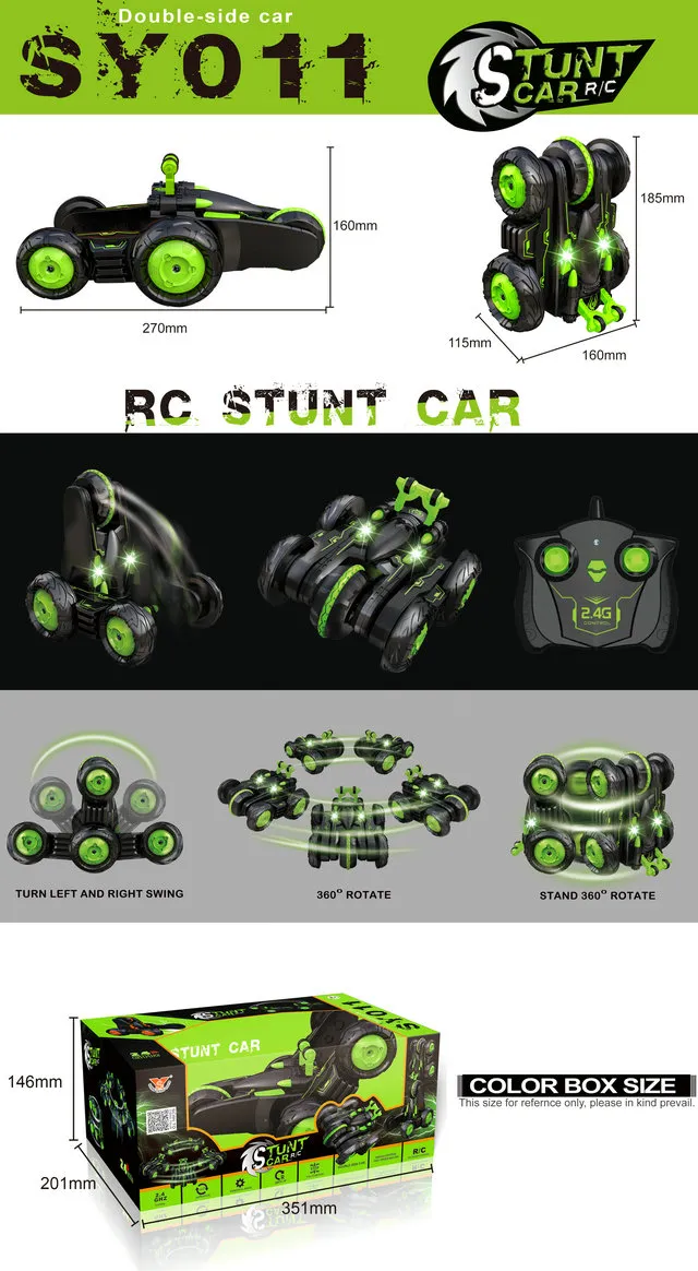 Jucărie cu telecomandă SY Double-Side Stunt Car, , Negru (SY011)