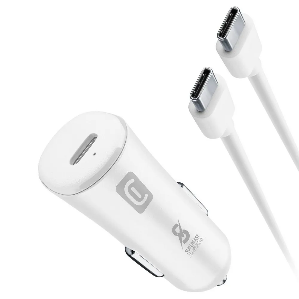Car Charger Cellular, Kit, + USB-C to USB-C  , 25W, White