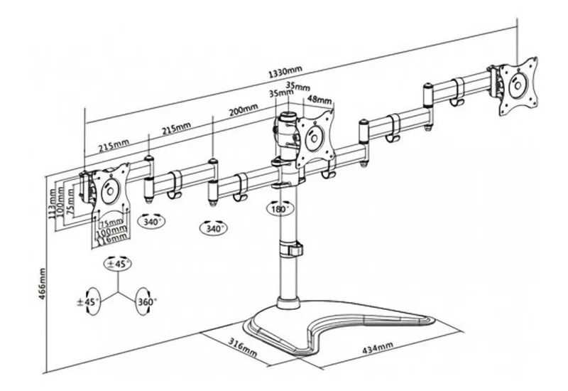 Suport birou pentru monitoare ITech MBS-13M, Negru