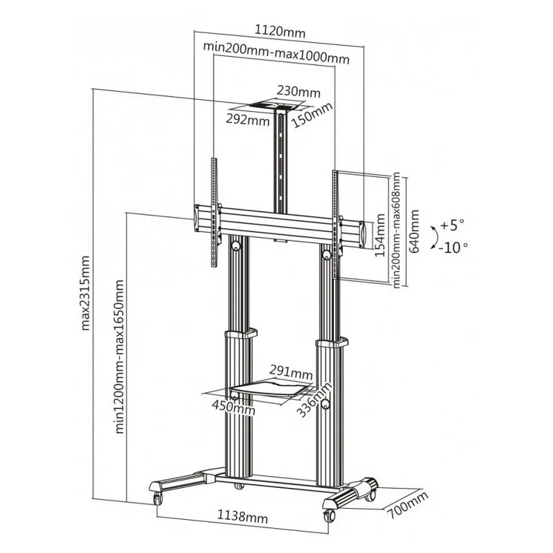 Suport TV Mobil Reflecta TV Stand 100VC-Shelf, Argintiu