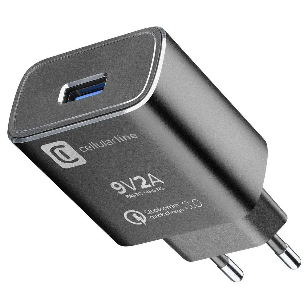 Wall Charger Cellularline Tetraforce, + Type-C-C to Type-C, 18W, Black