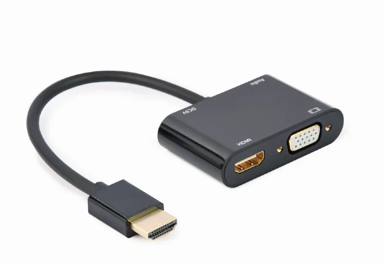 Adaptor Cablexpert A-HDMIM-HDMIFVGAF-01, HDMI (M) - HDMI (F) + VGA, 0.15 m, Negru