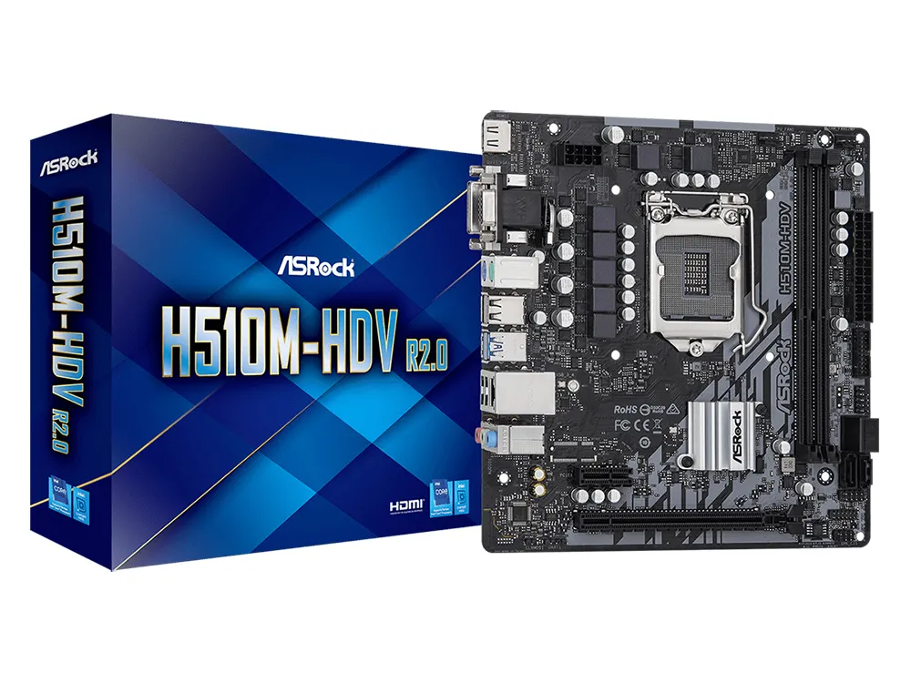 Материнская плата ASRock H510M-HDV R2.0, LGA1200, Intel H510, Micro-ATX