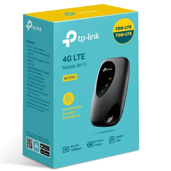 Мобильный Wi‑Fi роутер TP-LINK M7200, 4G, Чёрный