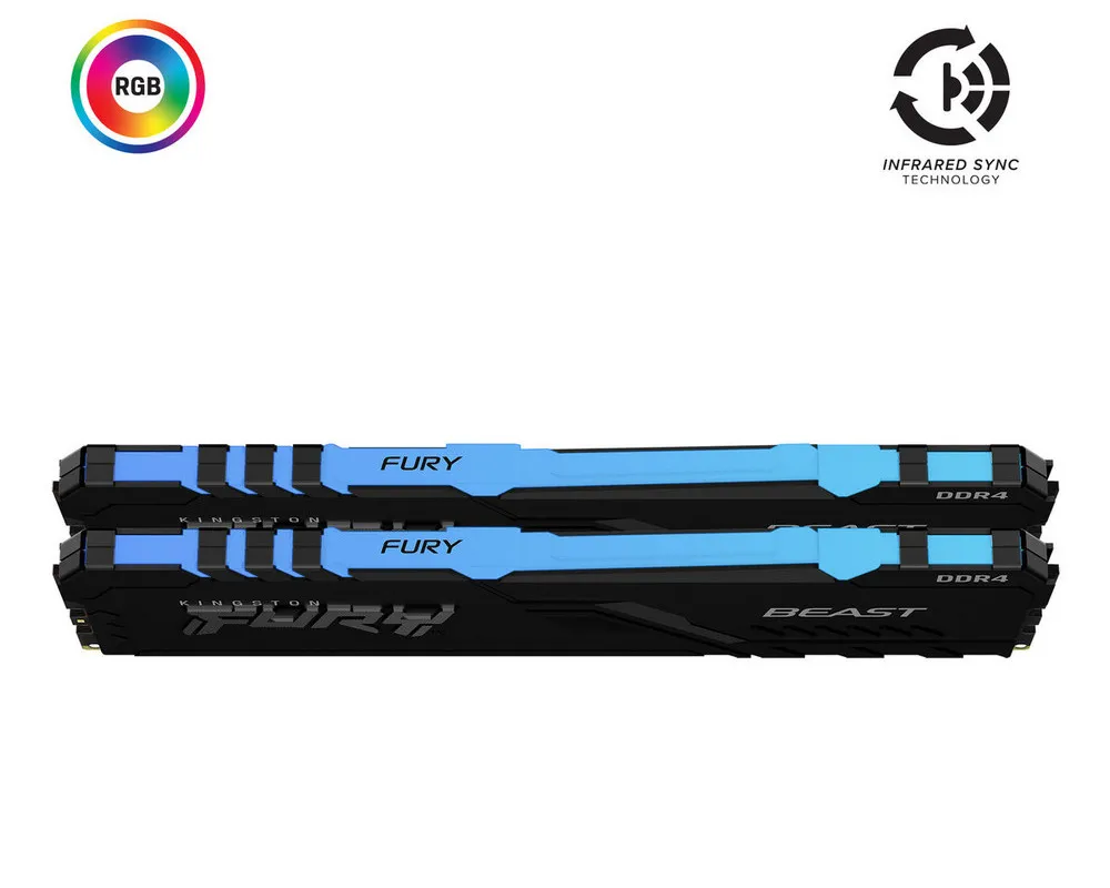 Memorie RAM Kingston FURY Beast RGB, DDR4 SDRAM, 3200 MHz, 16GB, KF432C16BBAK2/16