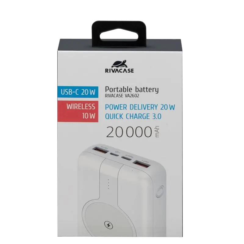 Acumulator extern Rivacase VA2602, 20000 mAh, Alb