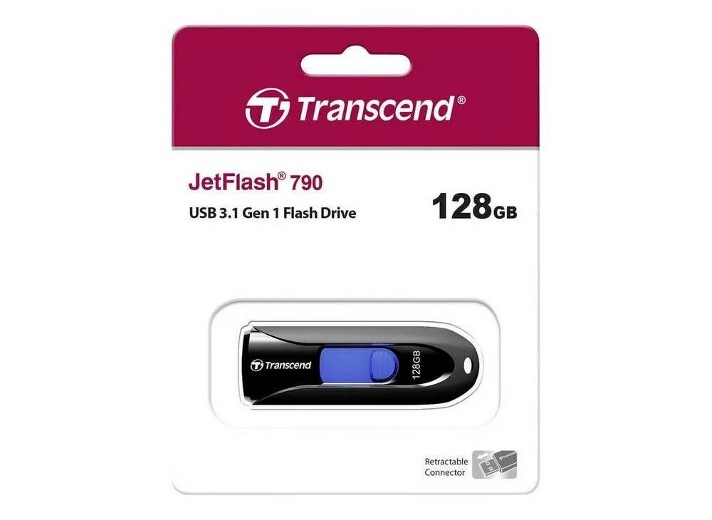 USB Flash накопитель Transcend JetFlash 790, 128Гб, Чёрный/Синий