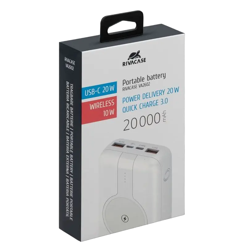 Acumulator extern Rivacase VA2602, 20000 mAh, Alb