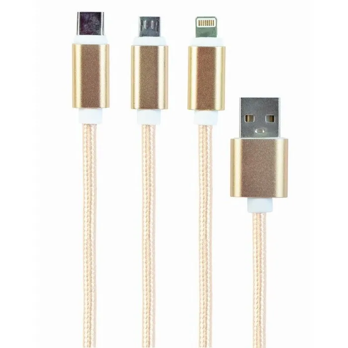 Cablu încărcare și sincronizare Cablexpert CC-USB2-AM31-1M-G, USB Type-A/Micro USB, Type-C, Lighting, 1m, Auriu