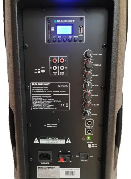 Портативная колонка BLAUPUNKT PA20LED, Чёрный