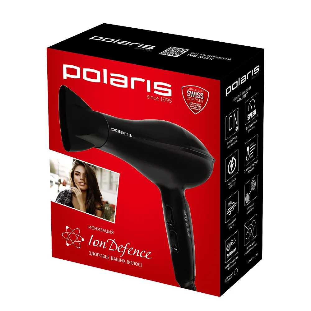 Uscător de păr Polaris PHD 2018Ti, 1800 W, Negru