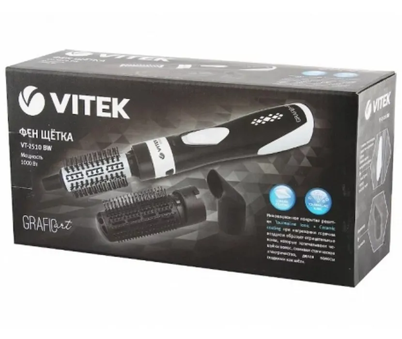 Uscător de păr-perie VITEK VT-2510, 1000 W, Negru | Alb