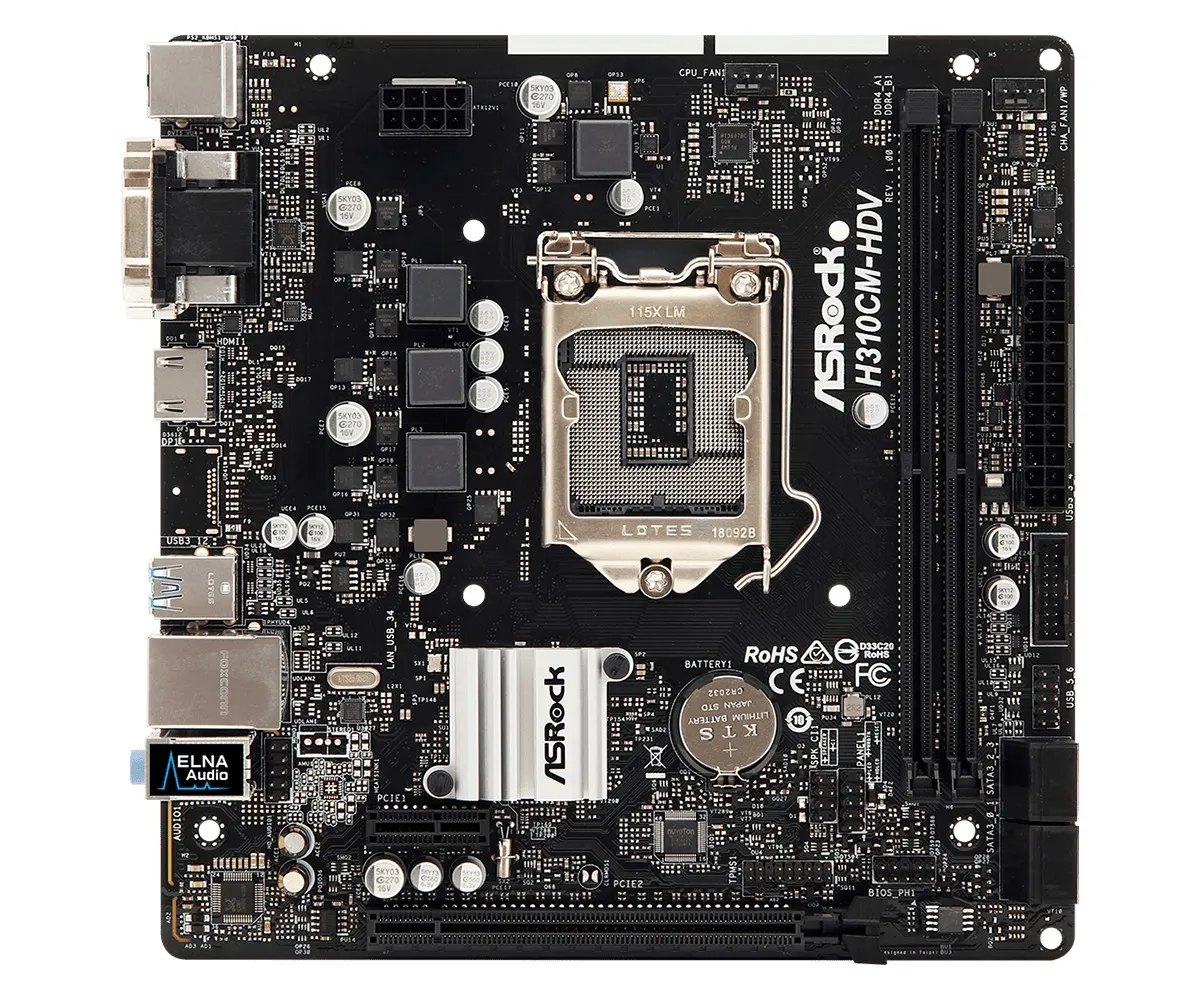 Материнская плата ASRock H310CM-HDV, LGA1151, Intel H310, Micro-ATX