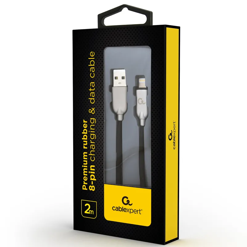 Кабель для зарядки и синхронизации Cablexpert CC-USB2R-AMLM-2M, USB Type-A/Lightning, 2м, Чёрный