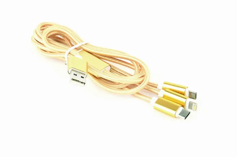 Cablu încărcare și sincronizare Cablexpert CC-USB2-AM31-1M-G, USB Type-A/Micro USB, Type-C, Lighting, 1m, Alb