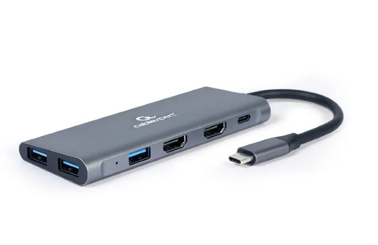 Adaptor Video Cablexpert A-CM-COMBO3-01, USB Type-C - USB Type-A, USB Type-C, HDMI, Gri