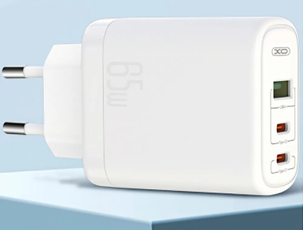 Wall Charger XO, Type-C PD65W/USB-A QC45W fast charger, 65W, CE04A, white