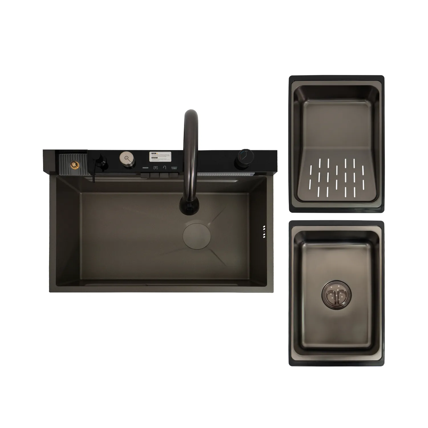 Chiuveta handmade SanDonna HD7550 Negru cu robinet cascadă reglabil