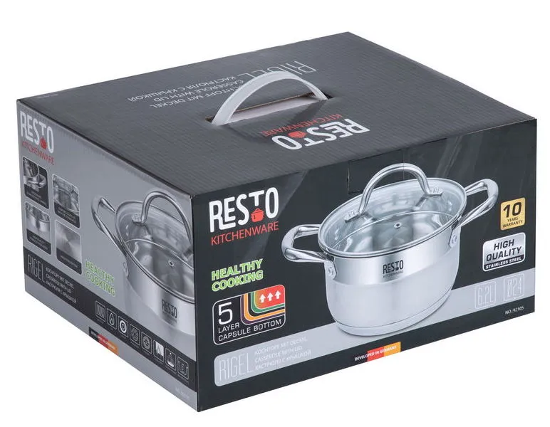 Кастрюля RESTO 92105, 6,2л, Нержавеющая сталь