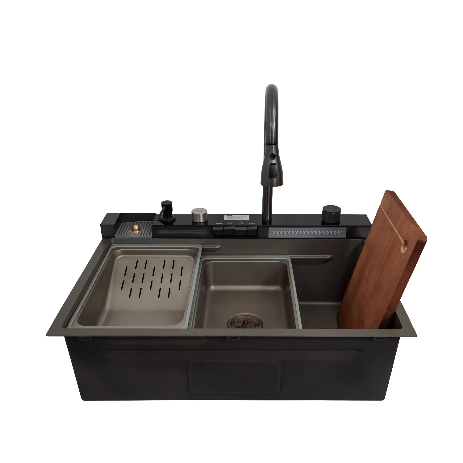 Chiuveta handmade SanDonna HD7550 Negru cu robinet cascadă reglabil